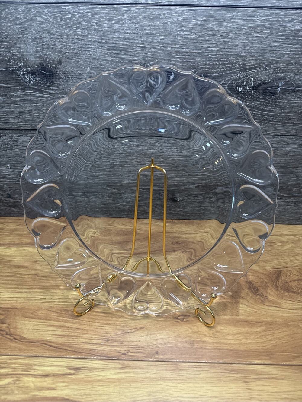 Tiffany & Co Crystal Heart Motif Serving Plate Tray 12” Clear Crystal Platter